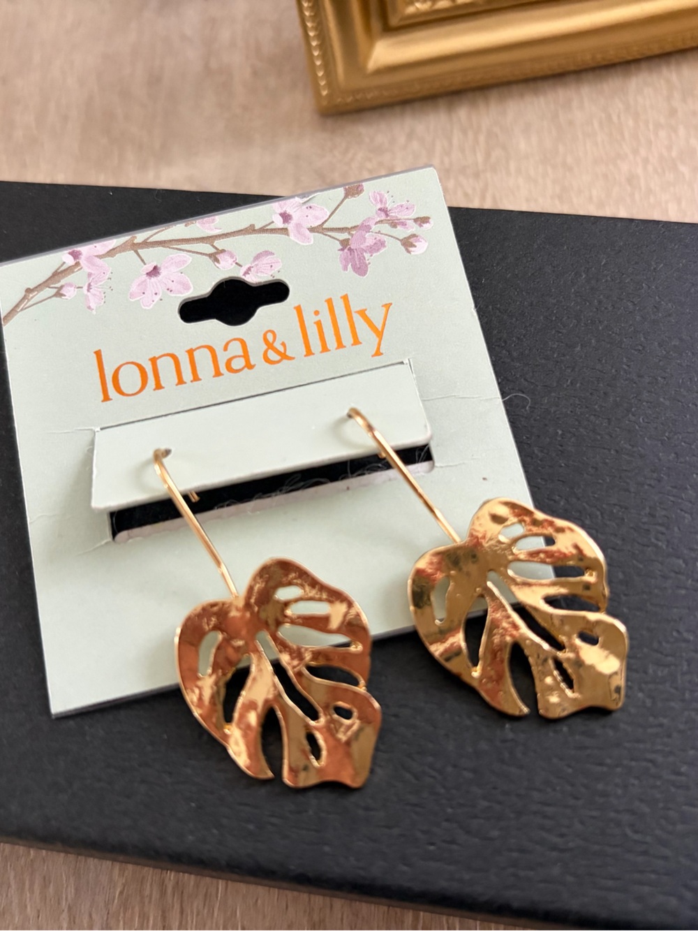 lonna & lilly Gold Monstera Leaf Dangle Earrings